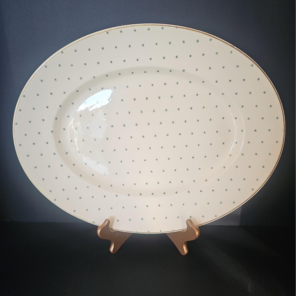 Susie Cooper Asterisk 1689 16" Oval Serving Platter Vintage England Gold Trim